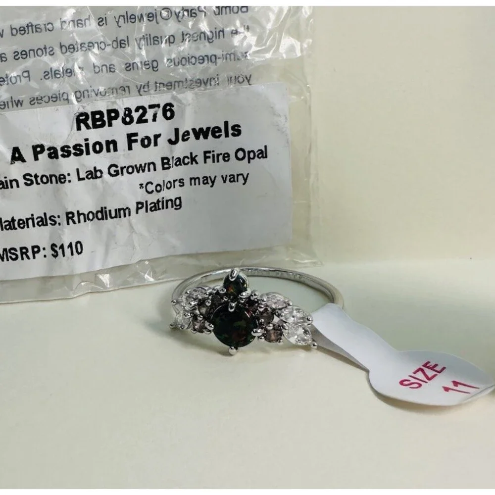NIB Bomb Party RBP8276 A Passion For Jewels Black Fire Opal Ring Size 11